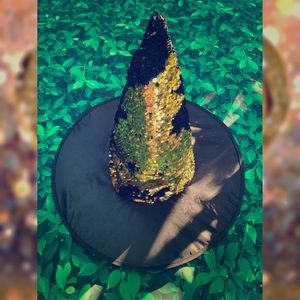 Reversible Sequin Witch Hat - Adult Gold Black